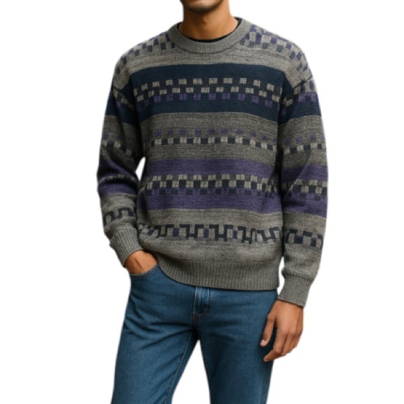 VINTAGE Mens 80’s 90’s Dad Sweater Pacific Coast Highway Patterned Knit Size XL - Picture 1 of 11